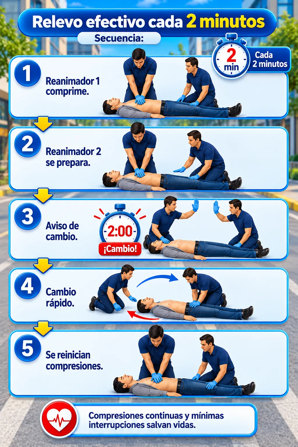 Relevo del reanimador cada dos minutos